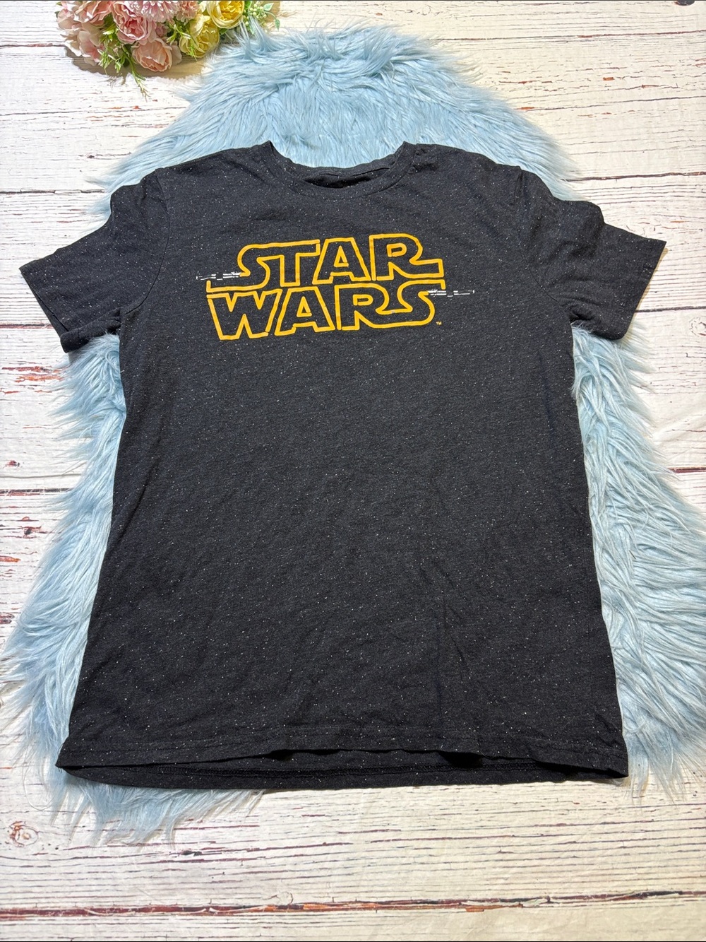 Star Wars Black Tee with White Speckled Textured sz M